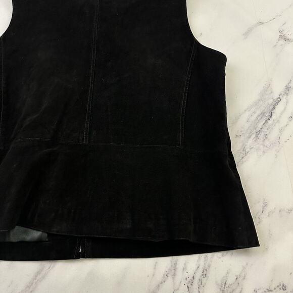 AMI Womens Vintage Y2k Suede Vest Size XL Black Zip Up Western Leather - Picture 8 of 9